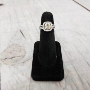 Ring WG Women Sz 5 2.50DWT 14k White Gold, Halo Trinity, Light Yellow Diamond