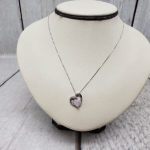 Necklace SS Women 18″ Box Chain, 2.21DWT .925 Sterling Silver, Heart Cut Opal Pendant