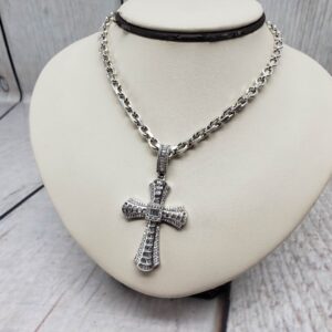 Shaquille O Neal Sterling Silver CZ Cross Pendant w/ KA 1772 Branded 24″ Cable Chain