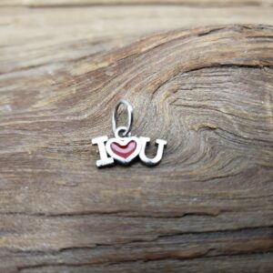 Pendant SS Women 0.33DWT .925 Sterling Silver, Vintage I Love You w/ Red Heart Small Pendant Charm
