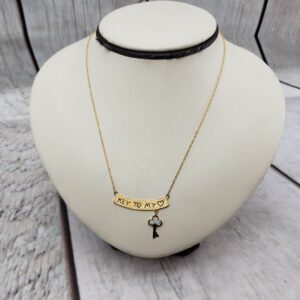 Necklace SS Womens 16″ Cable Chain, 2.3DWT Gold Plated .925 Sterling Silver, Key