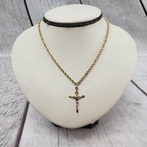 Necklace YG Unisex 24″ Rope Chain 2.70DWT 10k Yellow Gold, Crucifix