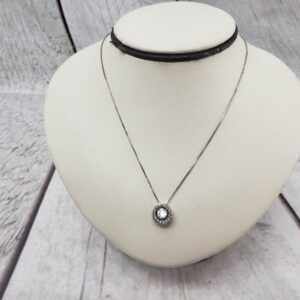 Necklace SS Women 20″ Box Chain 2.78DWT .925 Sterling Silver, Floating Gem Pendant
