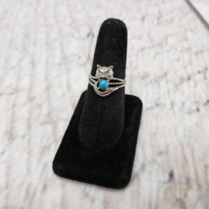 Ring SS Women Sz 8 1.80DWT .925 Sterling Silver, Turquoise Cat Ring