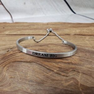 Bracelet SS Women 5-6″ IC w/ Adjustable Chain, 6.62DWT Stainless Steel, Dream Big